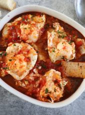 Portuguese Tomato Soup with Poached Eggs