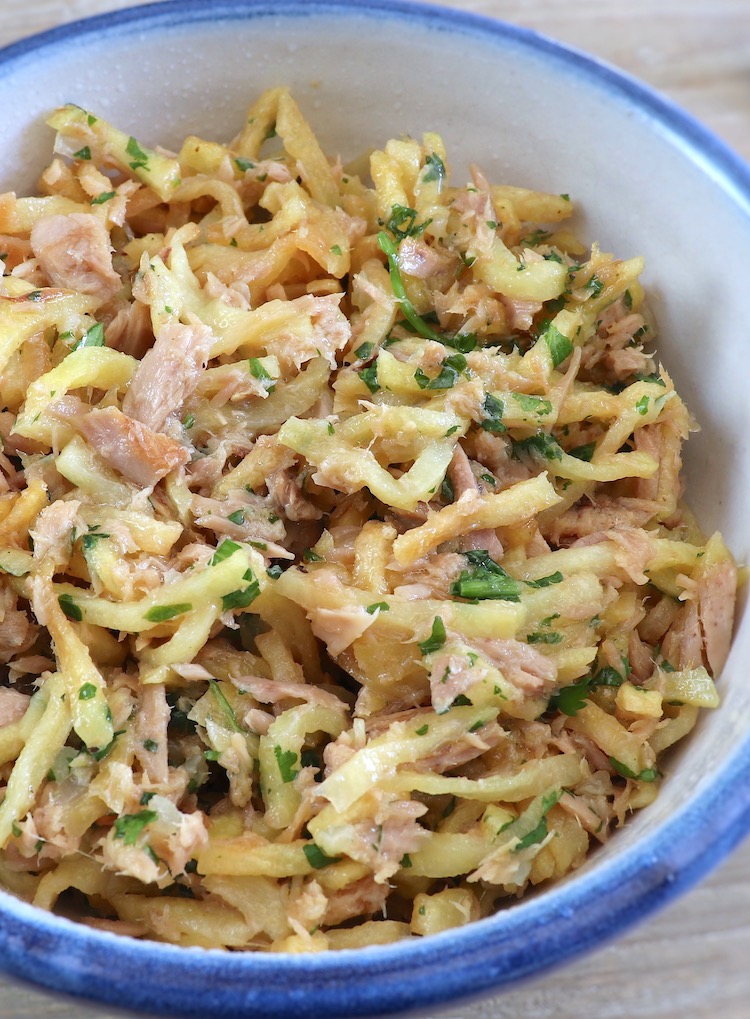 Tuna, Potatoes and Eggs in a dish bowl