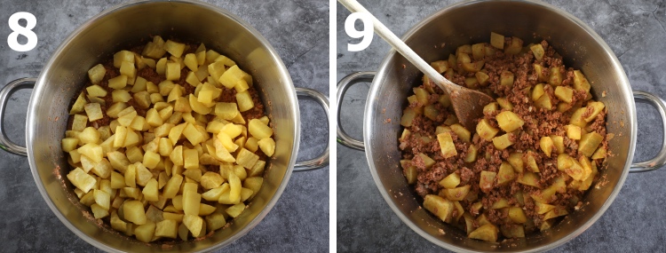 Carne picada com batata no forno passo 8 e 9