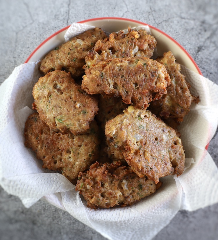 Easy Tuna Fritters on a dish bowl with absorbent paper