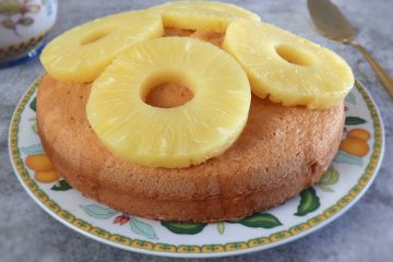 Soaked pineapple cake on a plate