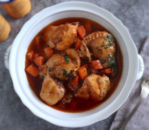 Easy chicken stew on a tureen