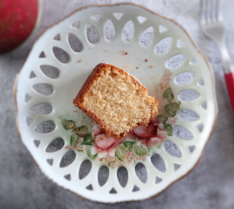 Strawberry yogurt cake slice on a plate