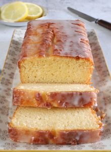 Lemon Pound Cake in a rectangular platter