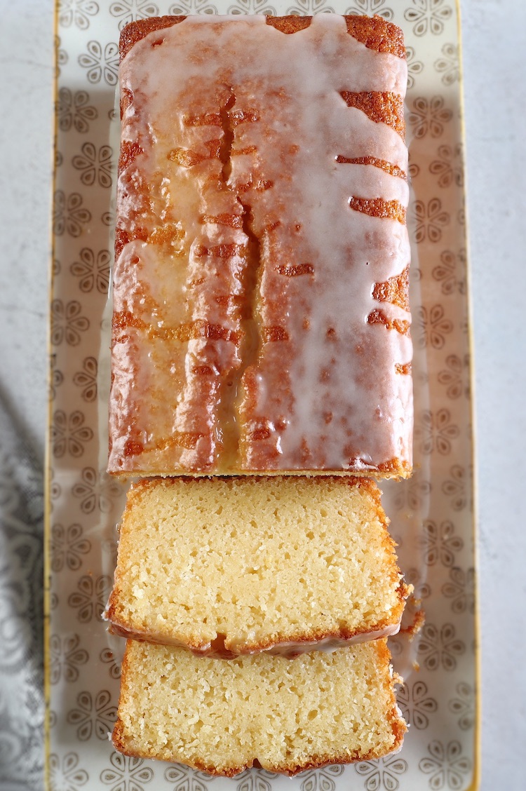 Lemon Pound Cake in a rectangular platter