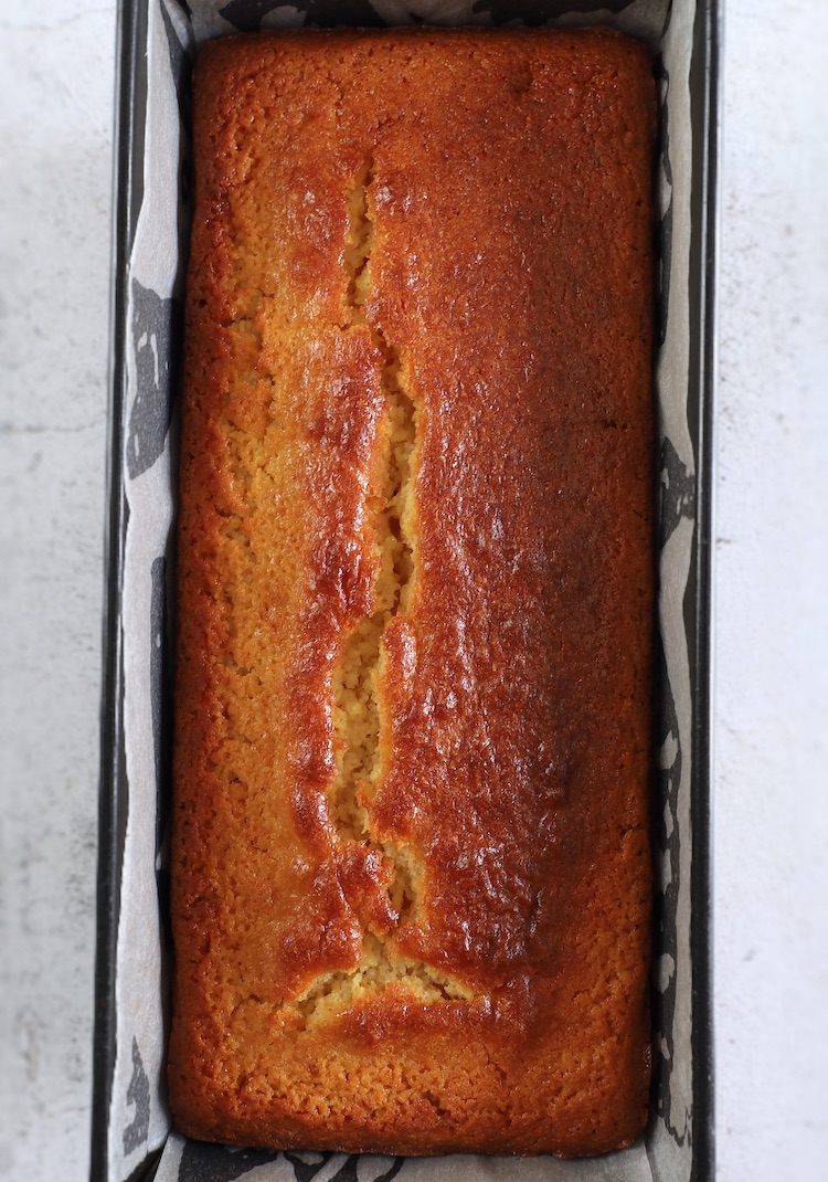 Lemon Pound Cake in a loaf pan