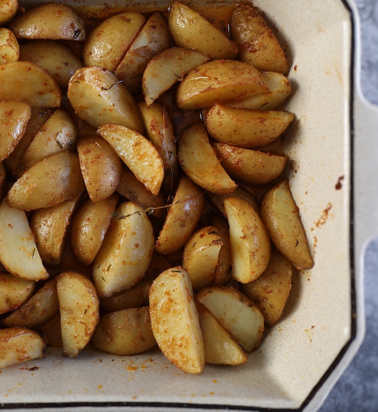 The Best Oven Roasted Potatoes on a baking dish